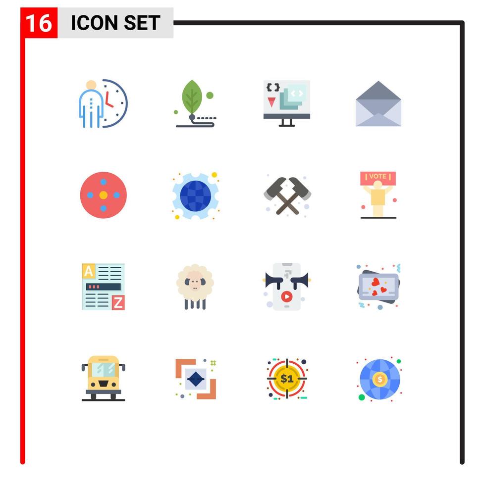 Set of 16 Modern UI Icons Symbols Signs for open message leaf programming develop Editable Pack of Creative Vector Design Elements