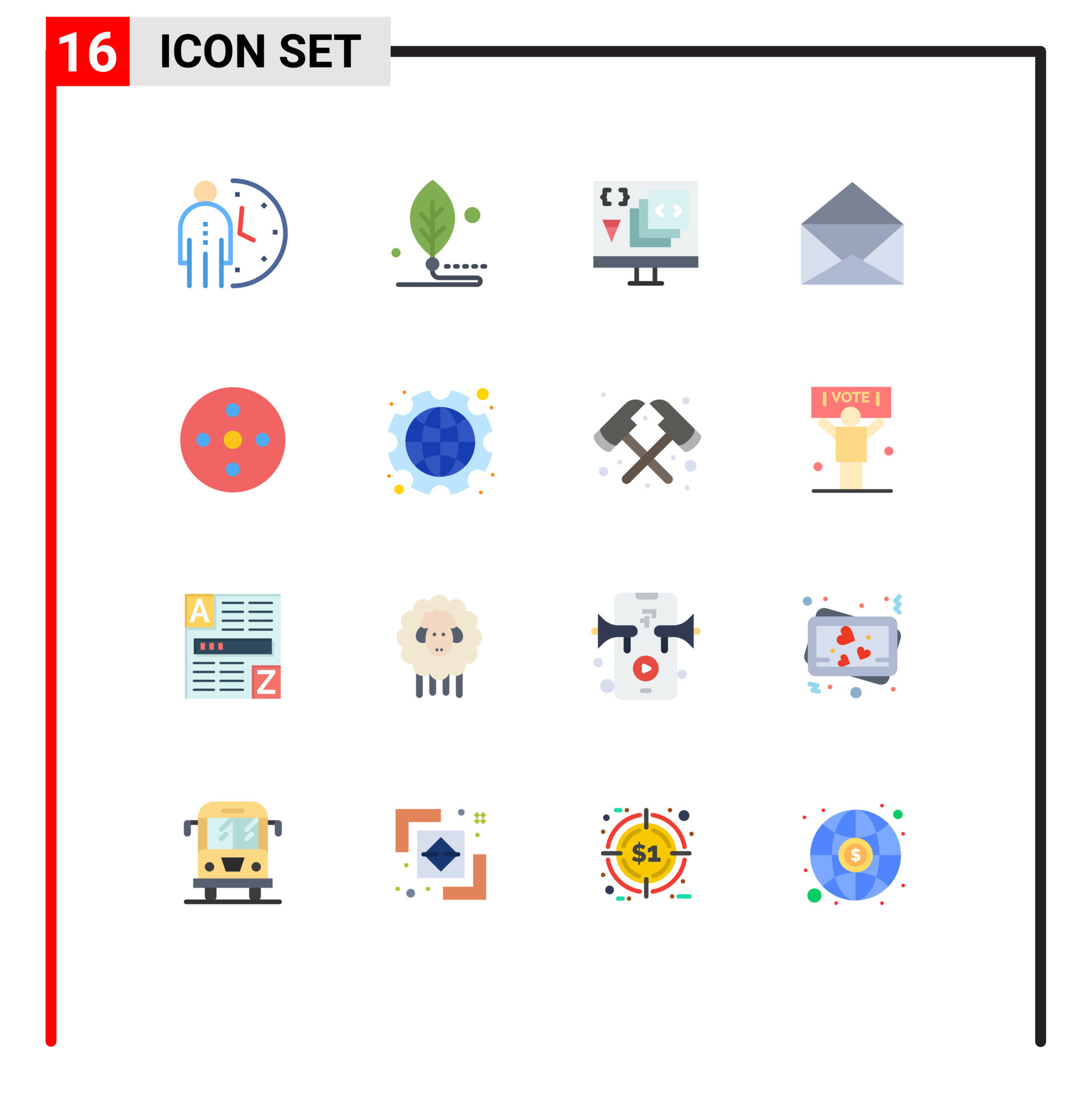 Set of 16 Modern UI Icons Symbols Signs for open message leaf ...