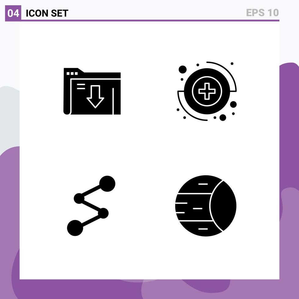 Modern Set of 4 Solid Glyphs and symbols such as data crypto download sign planet Editable Vector Design Elements
