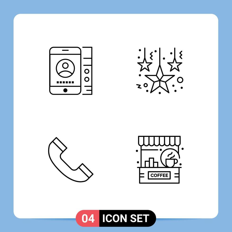 4 Universal Filledline Flat Colors Set for Web and Mobile Applications lmobile telephone phone hanging stars cafe Editable Vector Design Elements