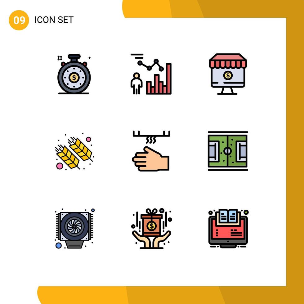 Universal Icon Symbols Group of 9 Modern Filledline Flat Colors of wheat holi shop farm commerce Editable Vector Design Elements