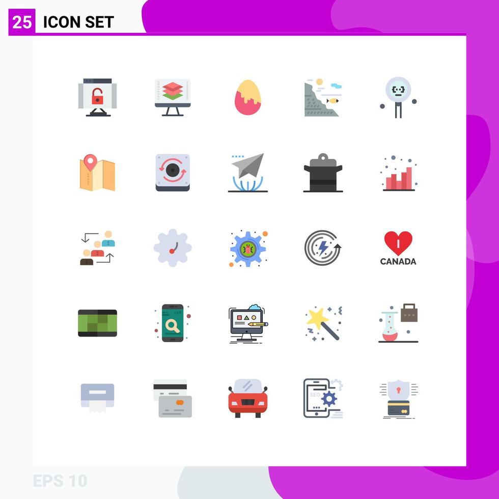 Universal Icon Symbols Group of 25 Modern Flat Colors of coding rock decoration fish under Editable Vector Design Elements