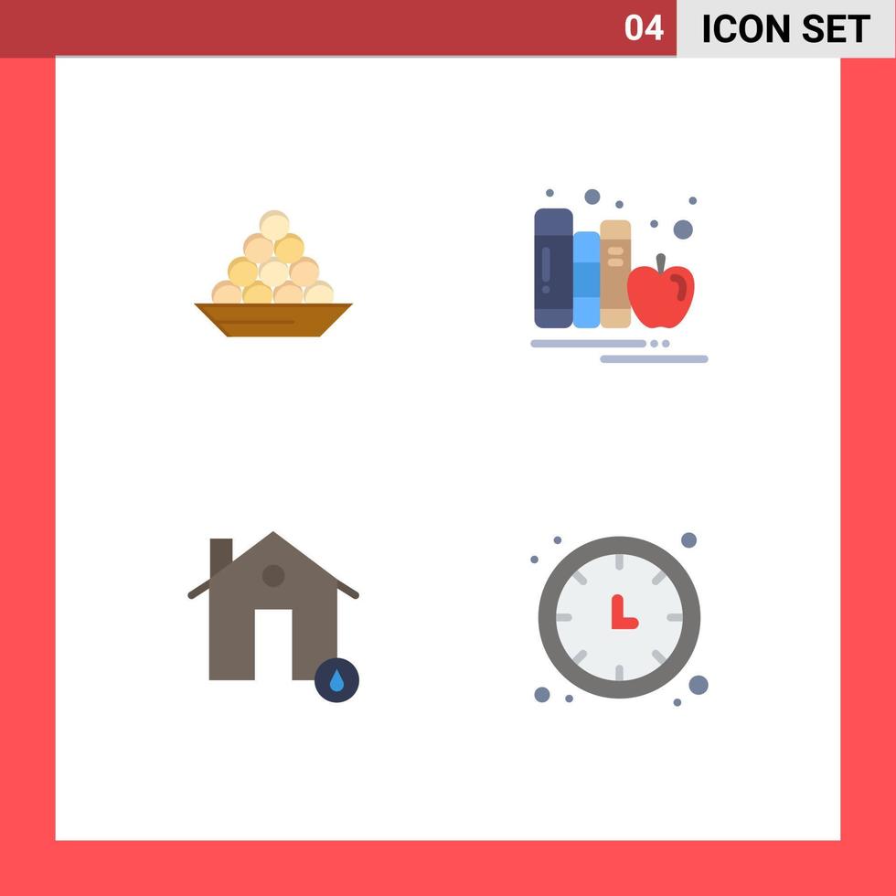 Universal Icon Symbols Group of 4 Modern Flat Icons of bowl education indian treat apple Editable Vector Design Elements