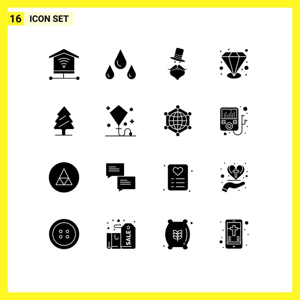 16 Universal Solid Glyph Signs Symbols of tree pine movember nature quality Editable Vector Design Elements