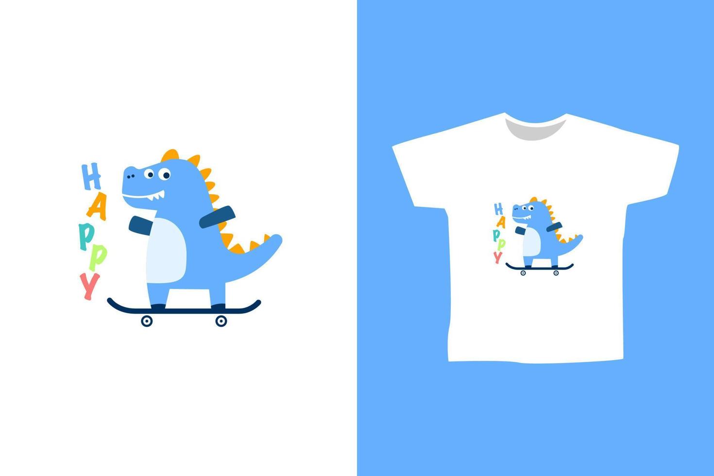 Vector cute dino cartoon playing skateboard for t shirt or print concept design illustration