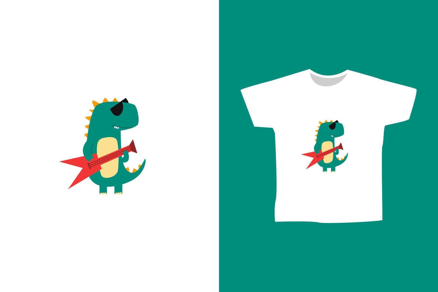 Vector cute little dino playing guitar concept design illustration