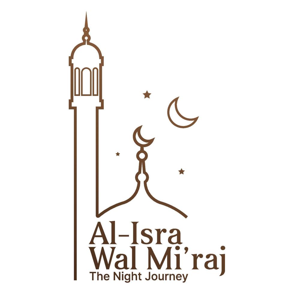 isra mi'raj ilustración vectorial con mezquita, estrellas y luna vector