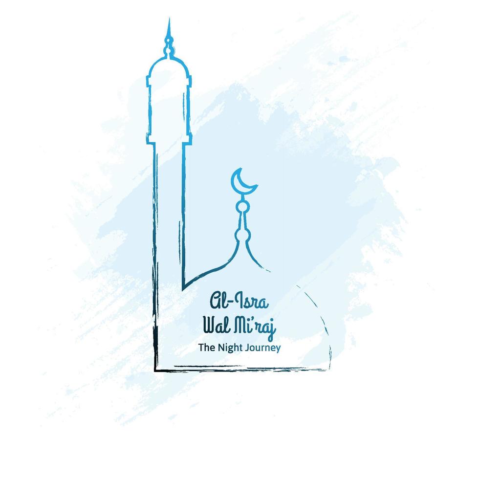 hand drawn mosque for Isra Mi'raj vector illustration with grunge background