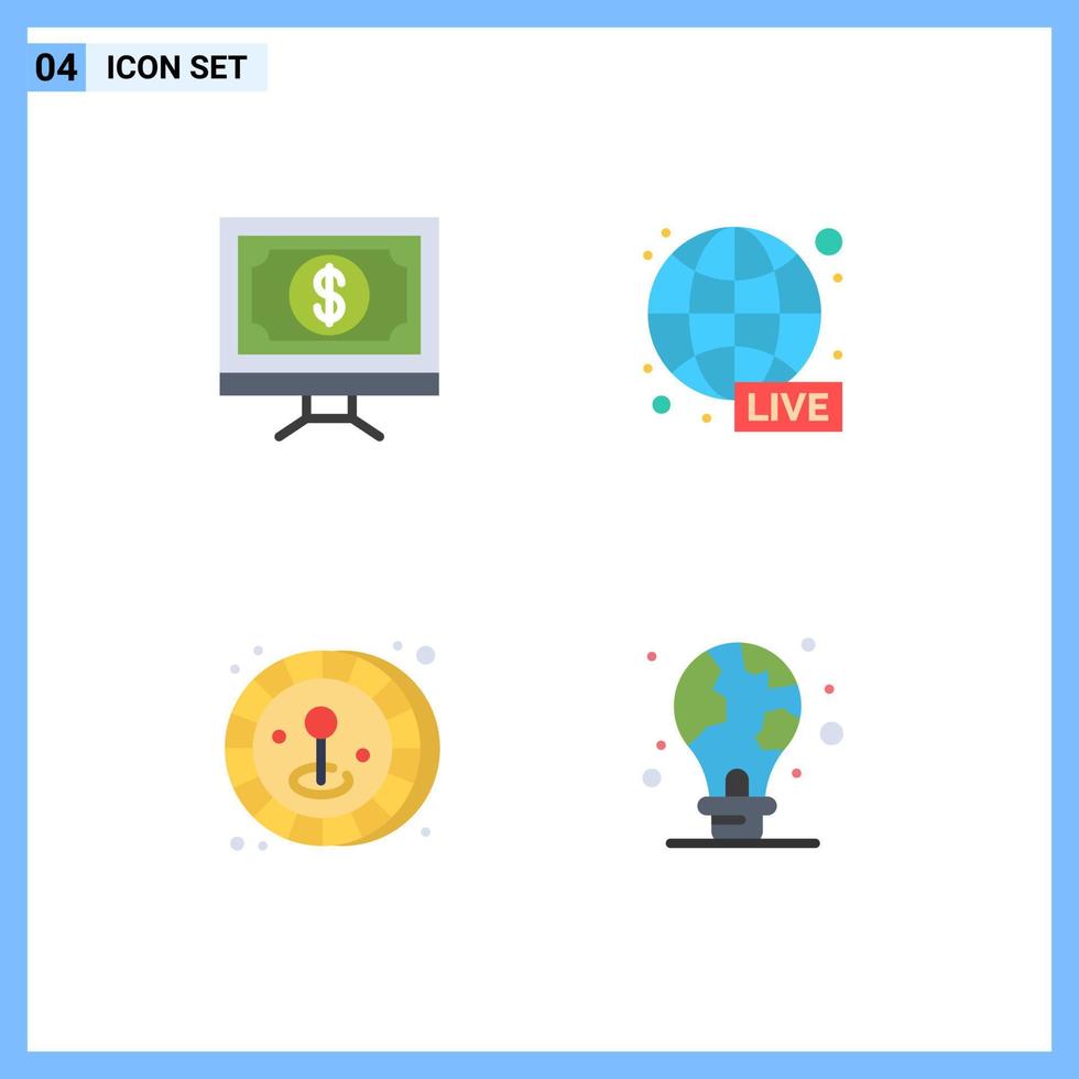 User Interface Pack of 4 Basic Flat Icons of bank coin money live game Editable Vector Design Elements