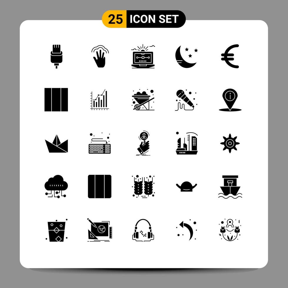 Solid Glyph Pack of 25 Universal Symbols of currency cloud multiple touch moon computer Editable Vector Design Elements