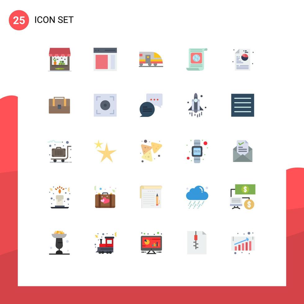 Mobile Interface Flat Color Set of 25 Pictograms of file target user objectives transportation Editable Vector Design Elements