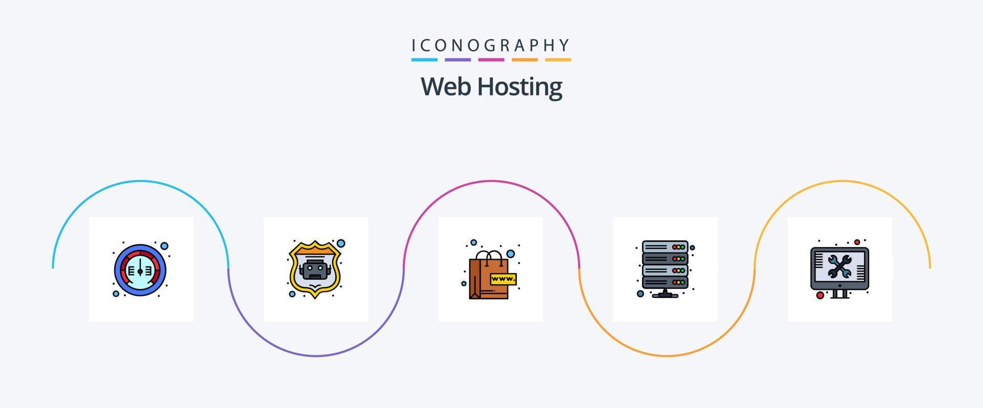 Web Hosting Line Filled Flat 5 Icon Pack Including screen. vpn. online. storage. database vector