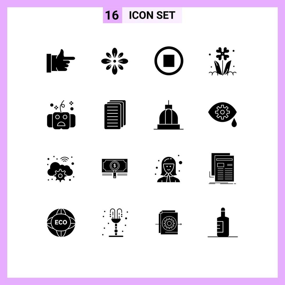 Mobile Interface Solid Glyph Set of 16 Pictograms of all nature holi flower flora Editable Vector Design Elements