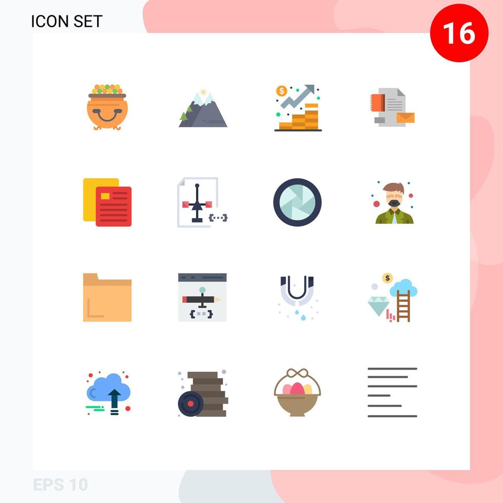 Group of 16 Flat Colors Signs and Symbols for business branding sun marketing growth Editable Pack of Creative Vector Design Elements