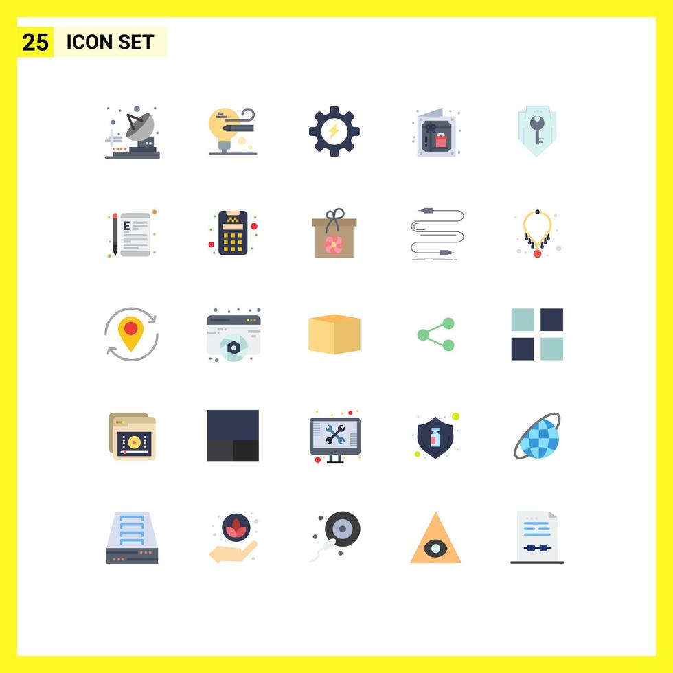Group of 25 Flat Colors Signs and Symbols for shield protection process key party Editable Vector Design Elements