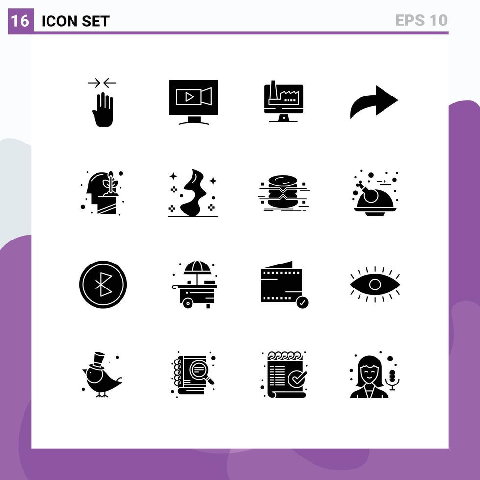 Modern Set of 16 Solid Glyphs Pictograph of growth investment computer human arrow Editable Vector Design Elements