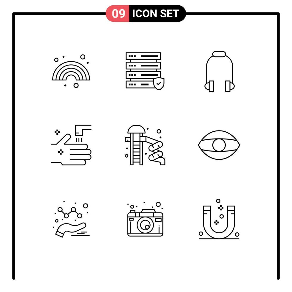 9 Creative Icons Modern Signs and Symbols of water park slider earphone tab faucet Editable Vector Design Elements
