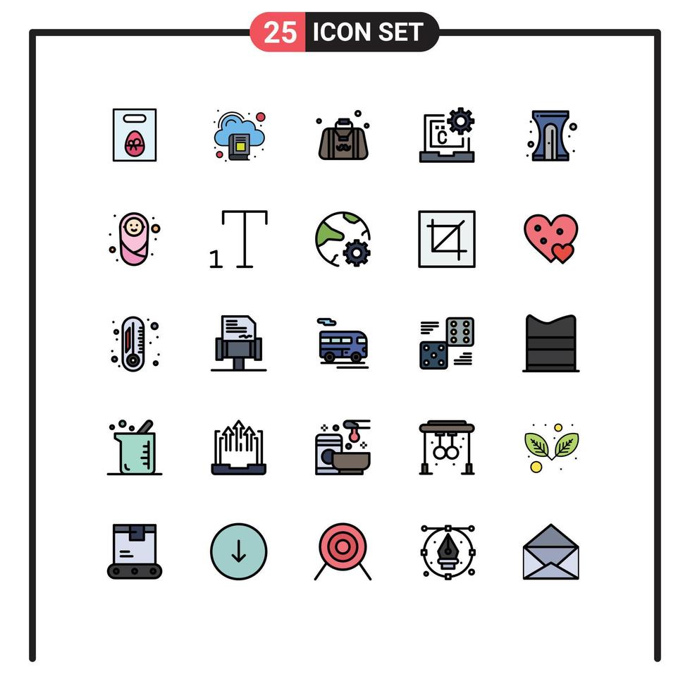 Pack of 25 creative Filled line Flat Colors of development coding bag code gentleman Editable Vector Design Elements