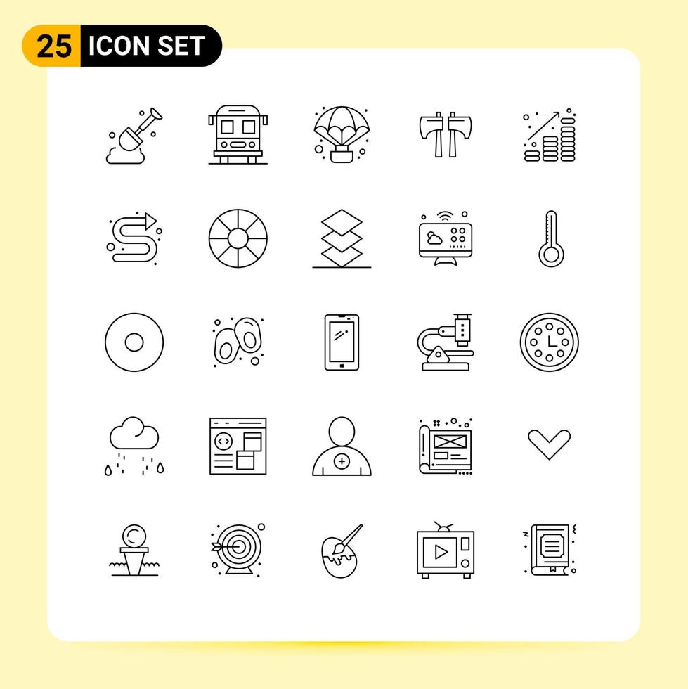 Pack of 25 Modern Lines Signs and Symbols for Web Print Media such as money currency balloon coins lumberjack Editable Vector Design Elements