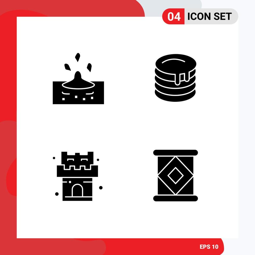 4 Universal Solid Glyph Signs Symbols of drop castle water wedding cake canned Editable Vector Design Elements