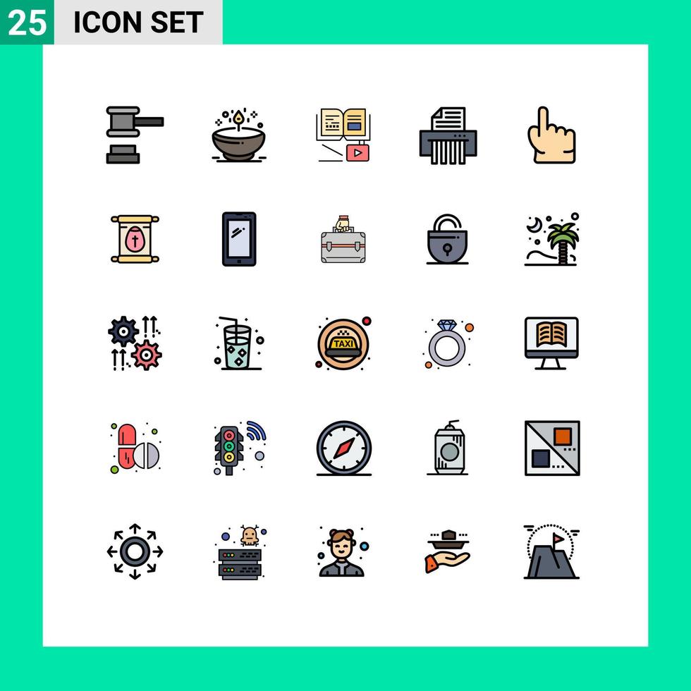 grupo de símbolos de icono universal de 25 colores planos de línea llena moderna de trituradora de mano papel ligero educación elementos de diseño vectorial editables vector