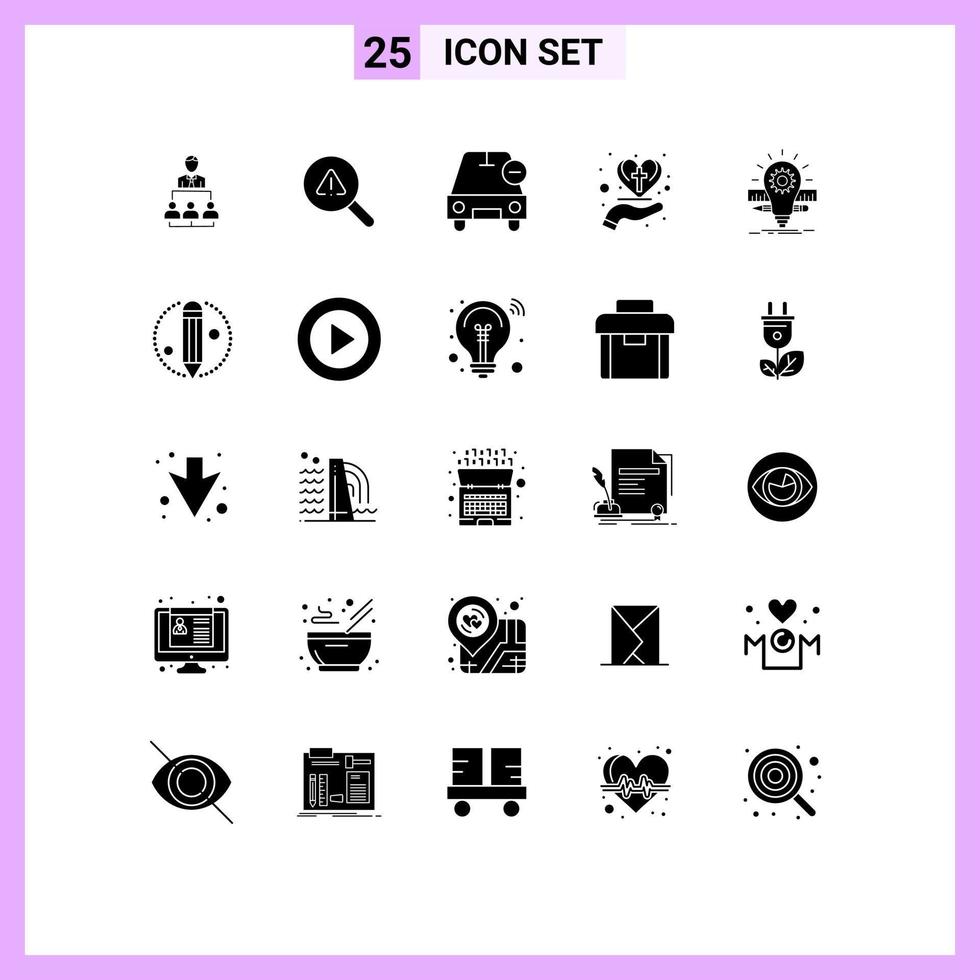 Universal Icon Symbols Group of 25 Modern Solid Glyphs of christian care heart error hand minus Editable Vector Design Elements