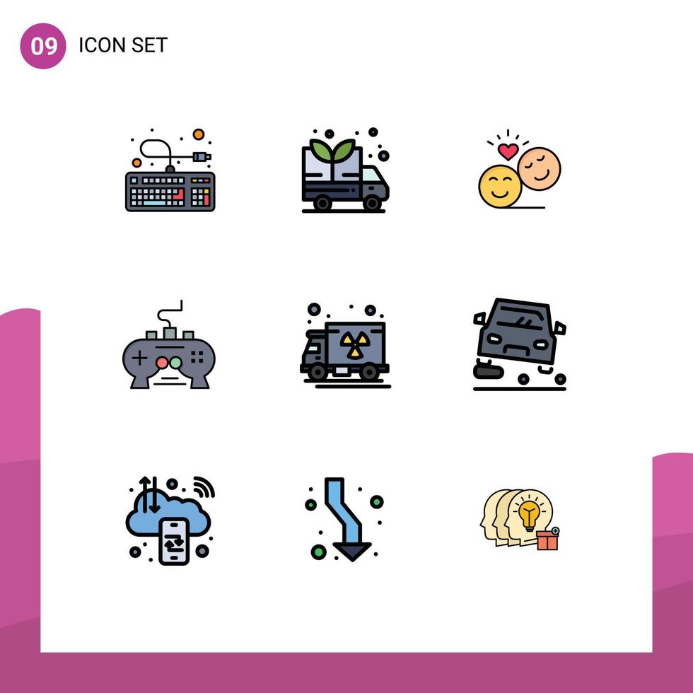 Editable Vector Line Pack of 9 Simple Filledline Flat Colors of gas xbox avatar video game Editable Vector Design Elements