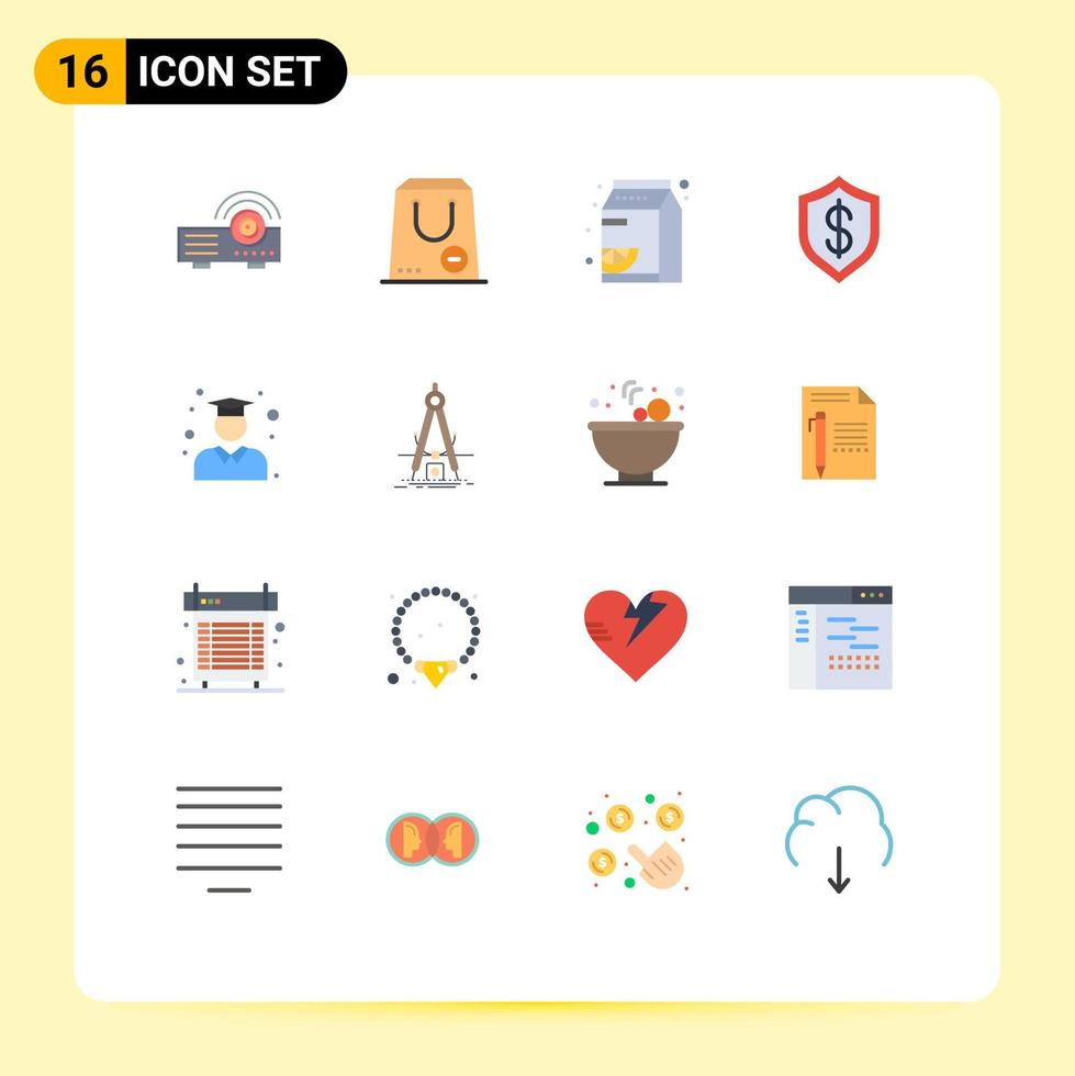 Group of 16 Modern Flat Colors Set for technology cyber purchase cashless pak Editable Pack of Creative Vector Design Elements