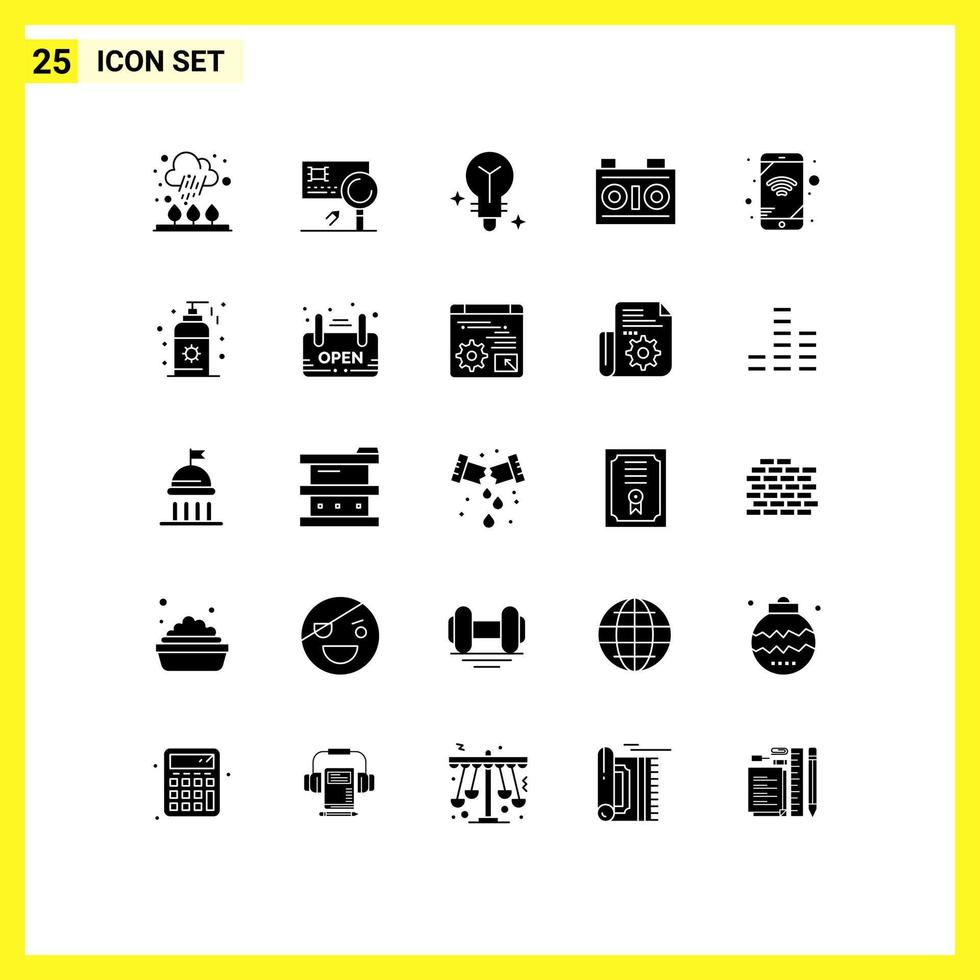 25 Thematic Vector Solid Glyphs and Editable Symbols of network photography fraud photo camera Editable Vector Design Elements