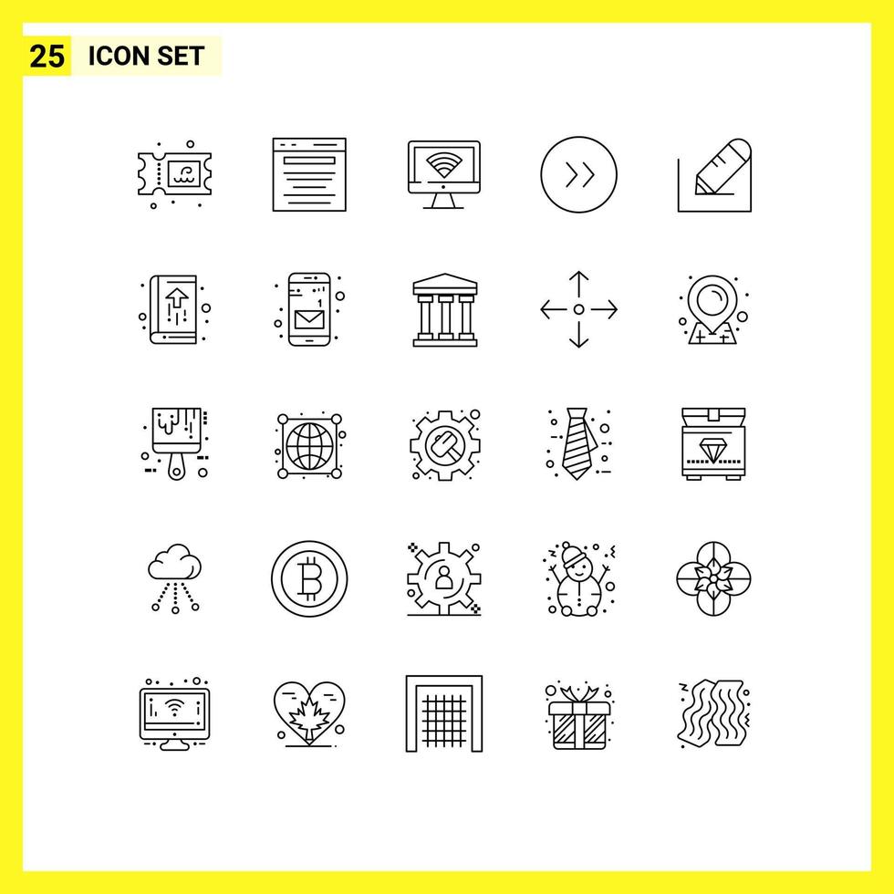 Stock Vector Icon Pack of 25 Line Signs and Symbols for text pencil computer right arrows Editable Vector Design Elements