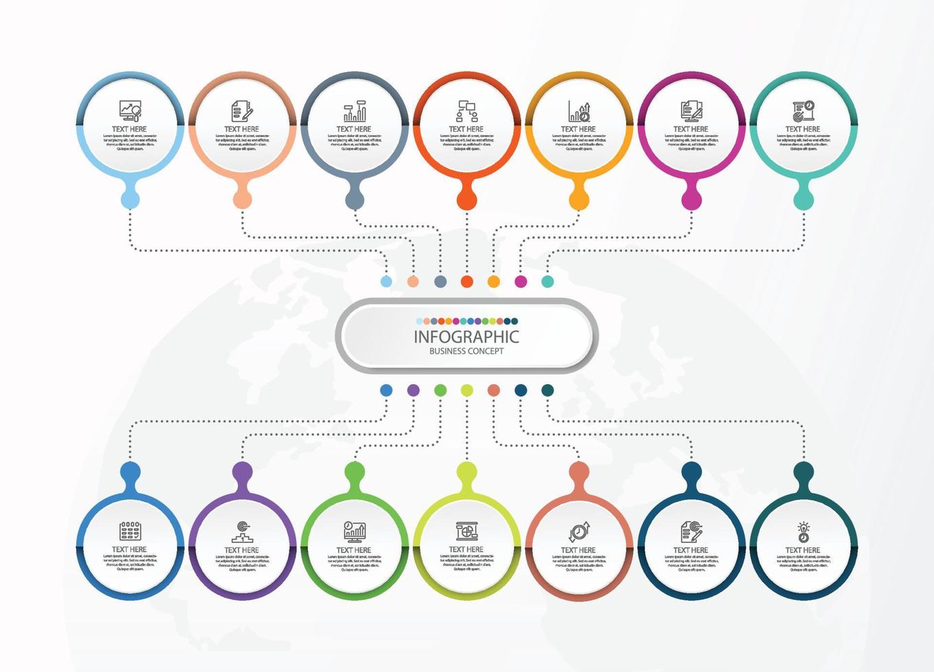 Infographic with 14 steps, process or options. vector