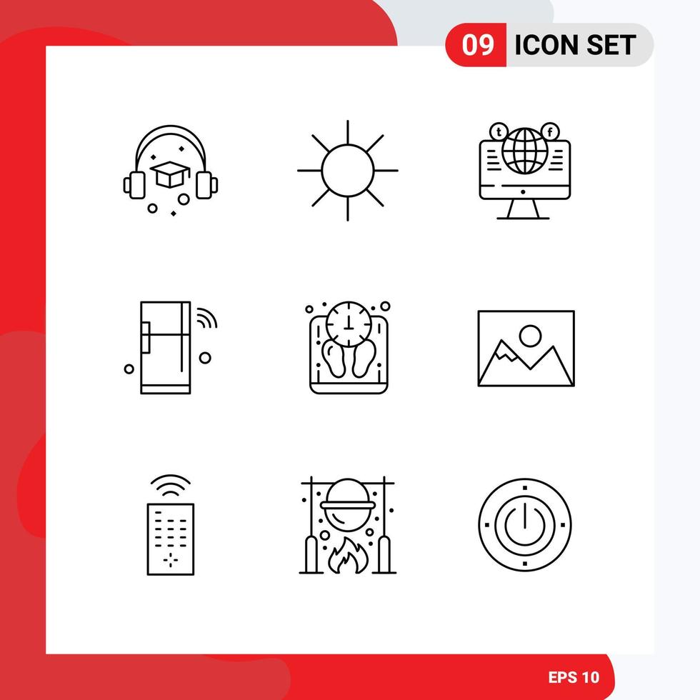 Set of 9 Vector Outlines on Grid for mass wifi computer things iot Editable Vector Design Elements