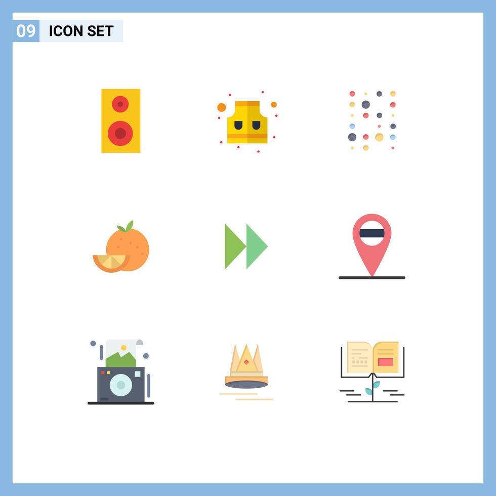 Modern Set of 9 Flat Colors and symbols such as video forward instructure data control fast fruit Editable Vector Design Elements