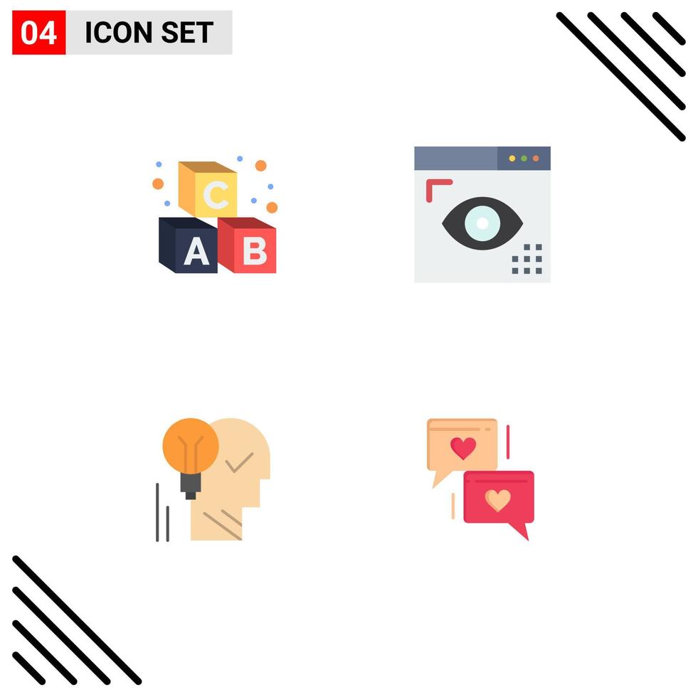 paquete de líneas vectoriales editables de 4 iconos planos simples de la idea de desarrollo de la escuela creativa del alfabeto elementos de diseño vectorial editables vector