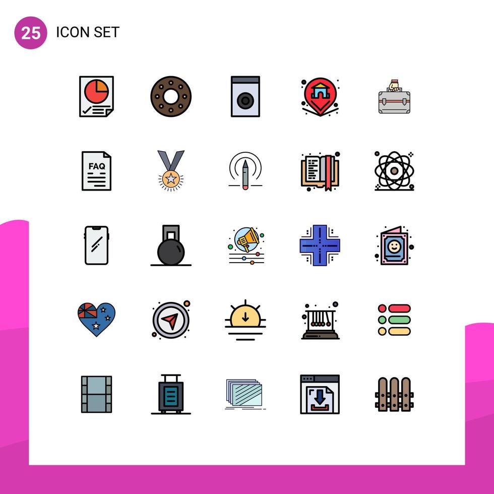 25 User Interface Filled line Flat Color Pack of modern Signs and Symbols of bag briefcase household money property Editable Vector Design Elements