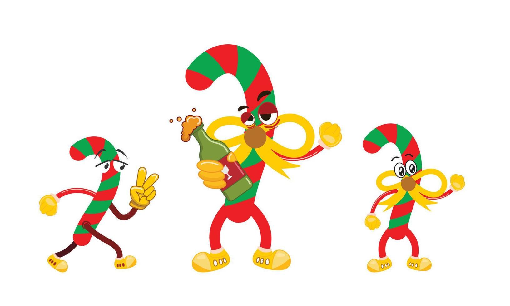 Feliz navidad y próspero año nuevo. santa claus, oso, muñeco de nieve, reno, corona en estilo de dibujos animados retro de moda. paquete de pegatinas de personajes cómicos. vector