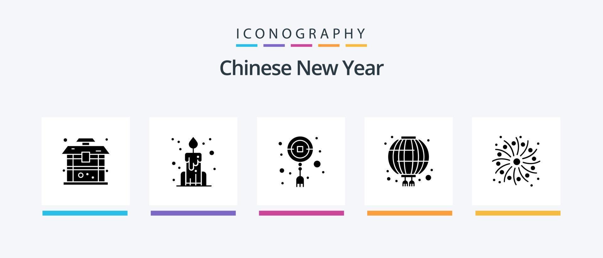 paquete de iconos de glifo 5 de año nuevo chino que incluye trabajo. fuego. decoración. rojo. chino. diseño de iconos creativos vector