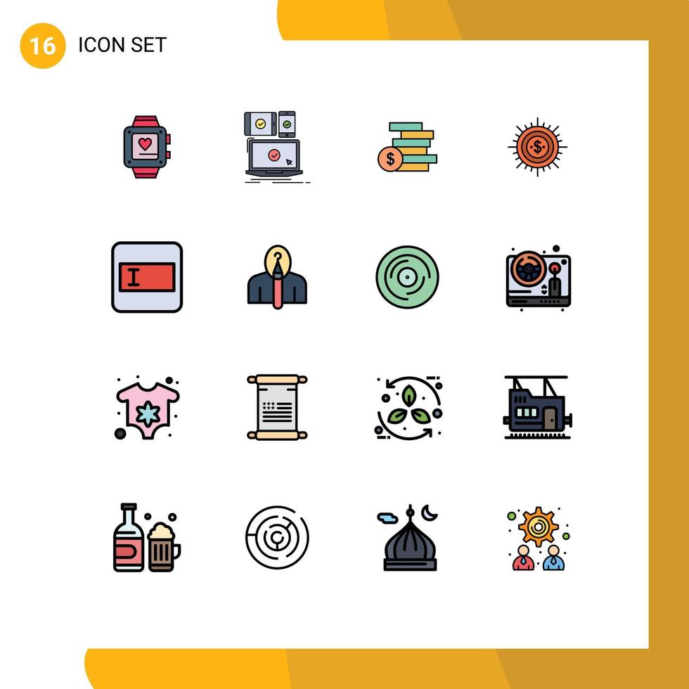 Universal Icon Symbols Group of 16 Modern Flat Color Filled Lines of flow cash technology budget money Editable Creative Vector Design Elements