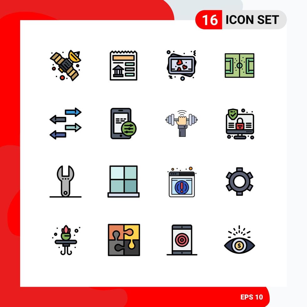 16 Thematic Vector Flat Color Filled Lines and Editable Symbols of traffic export memory soccer game Editable Creative Vector Design Elements