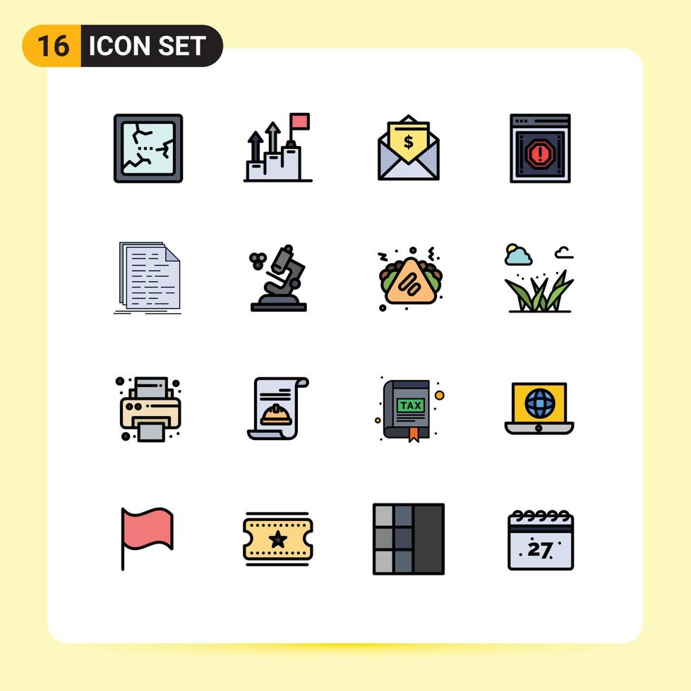 Universal Icon Symbols Group of 16 Modern Flat Color Filled Lines of code notification letter message alert Editable Creative Vector Design Elements
