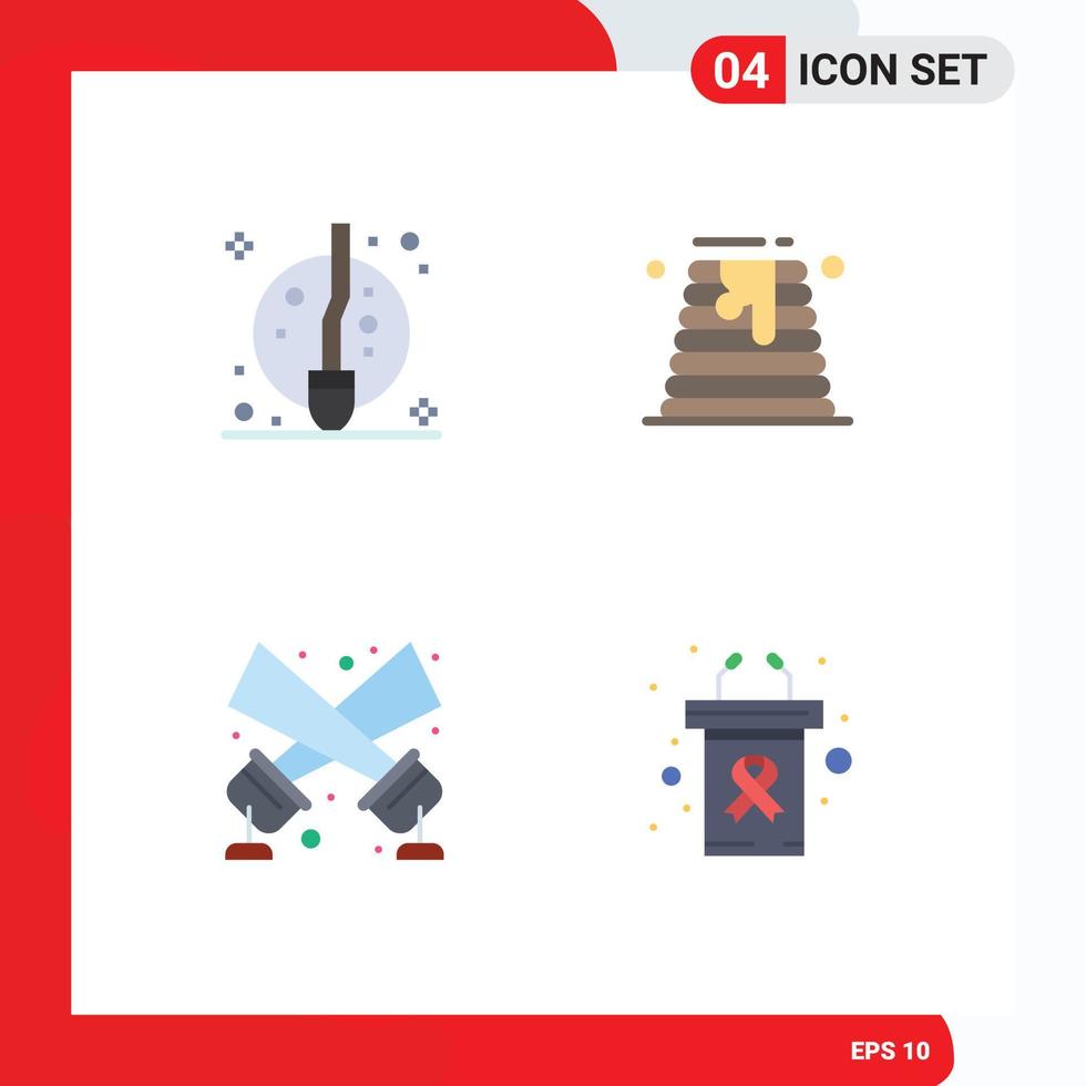 4 Universal Flat Icons Set for Web and Mobile Applications broom floodlight witch wedding disco light Editable Vector Design Elements