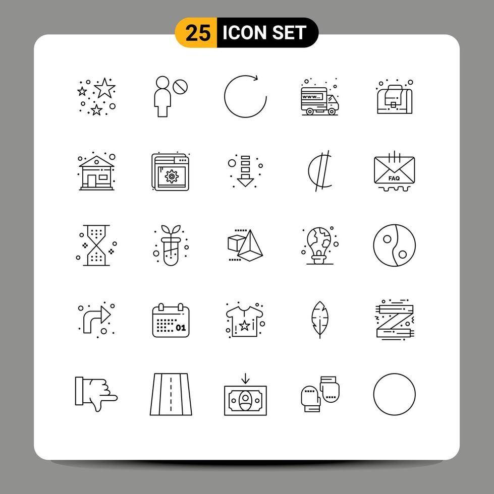 Mobile Interface Line Set of 25 Pictograms of home bag rotate management domain Editable Vector Design Elements