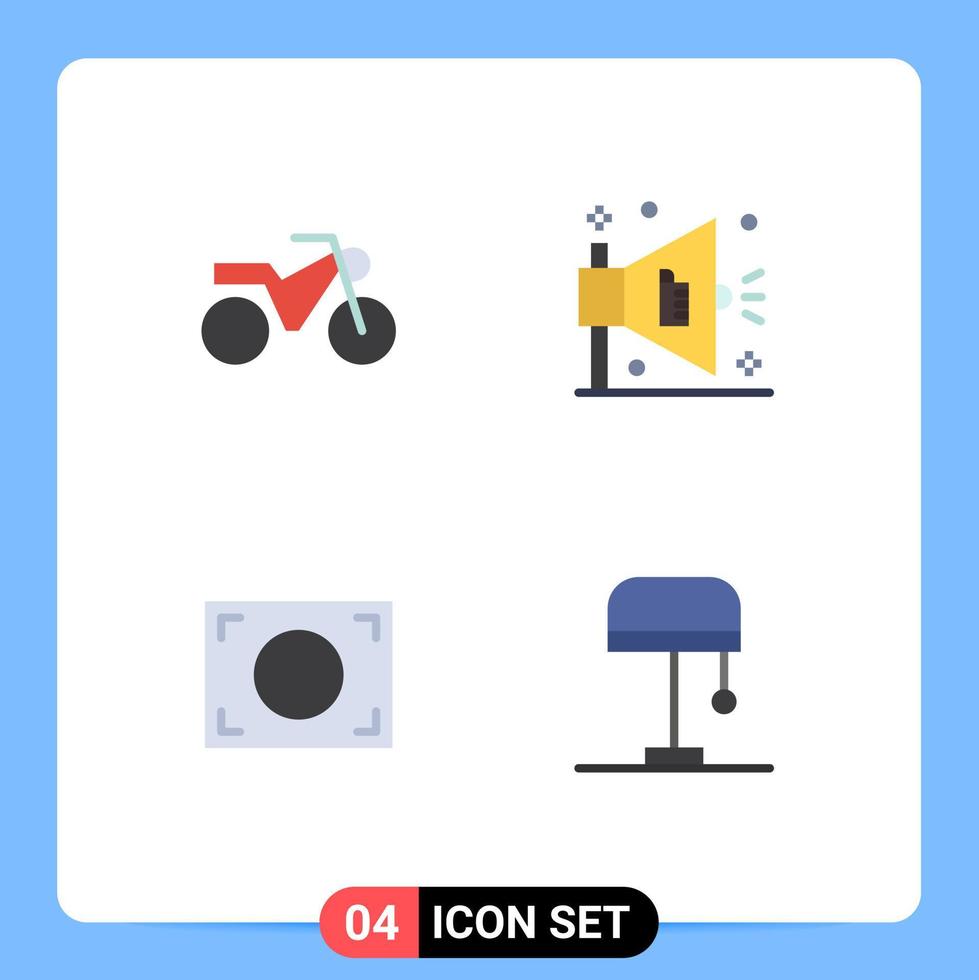 Flat Icon Pack of 4 Universal Symbols of motorbike lamp advertising frame 5 Editable Vector Design Elements