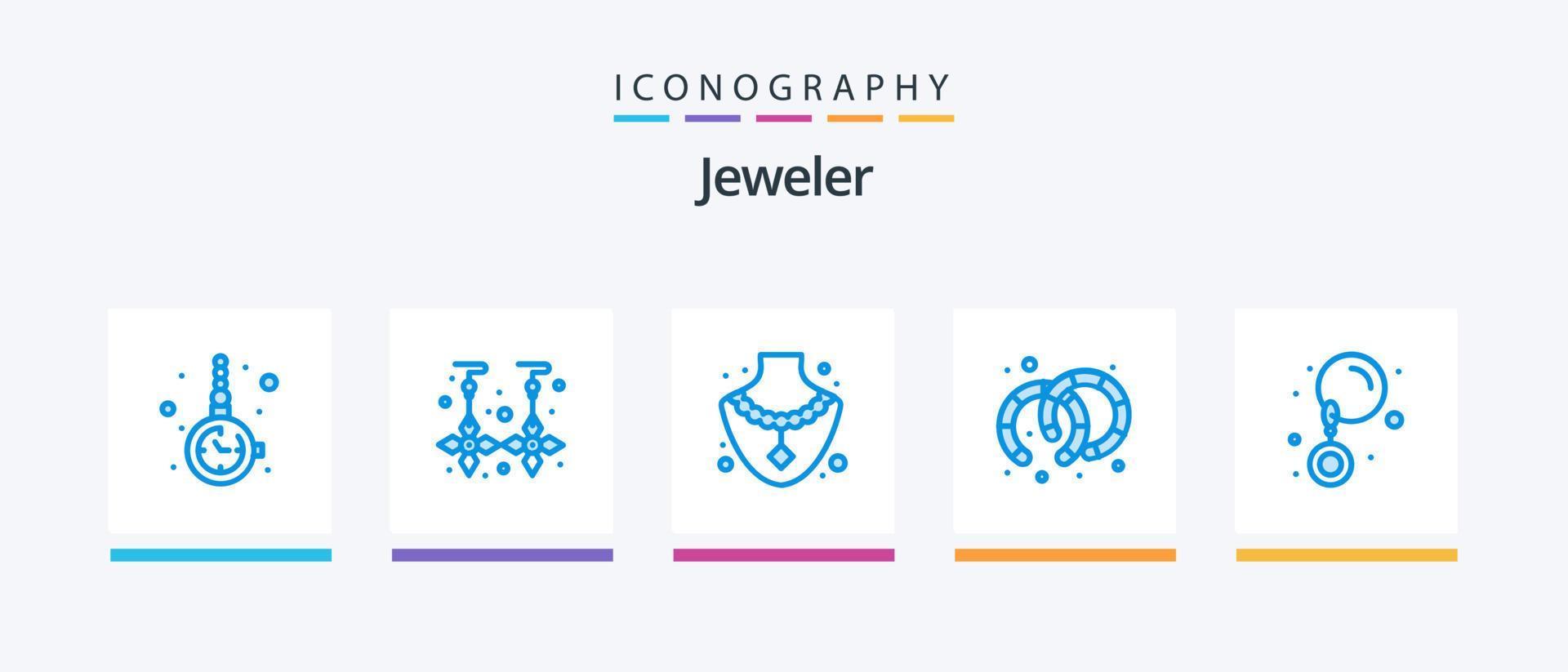 Paquete de 5 íconos de joyería azul que incluye joyas. soltar. oro. joyas. aretes. diseño de iconos creativos vector