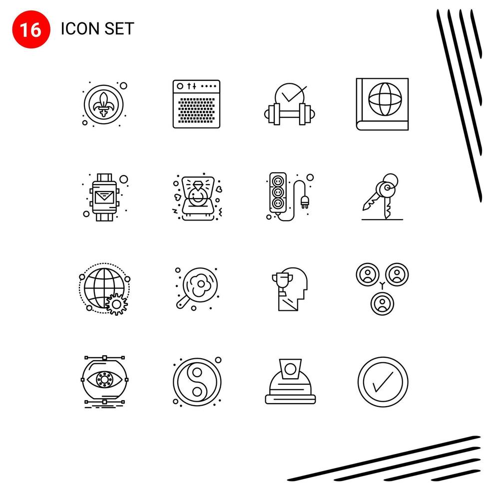 Set of 16 Commercial Outlines pack for smart wrist email portable book sport Editable Vector Design Elements