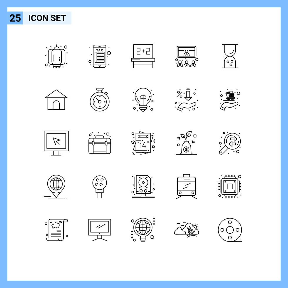 25 Thematic Vector Lines and Editable Symbols of outline business education video meeting Editable Vector Design Elements