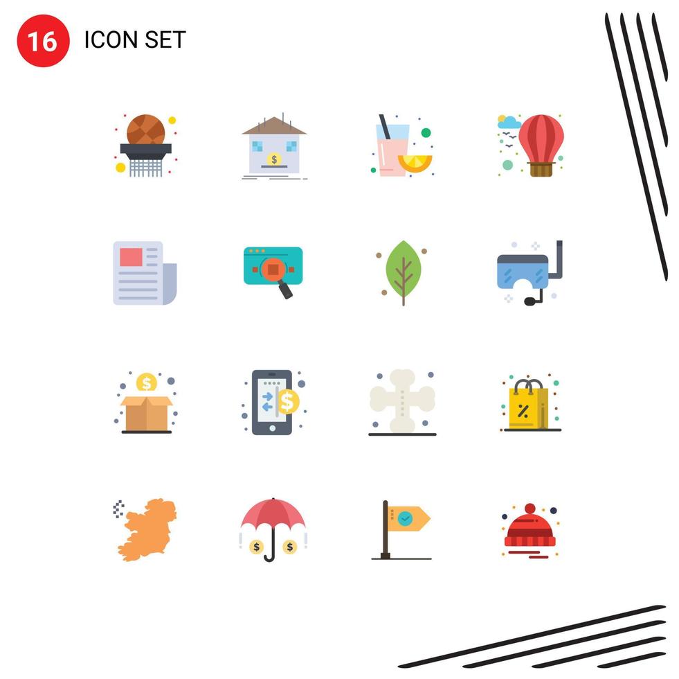 Modern Set of 16 Flat Colors and symbols such as text sheet sheet fruit document balloon Editable Pack of Creative Vector Design Elements