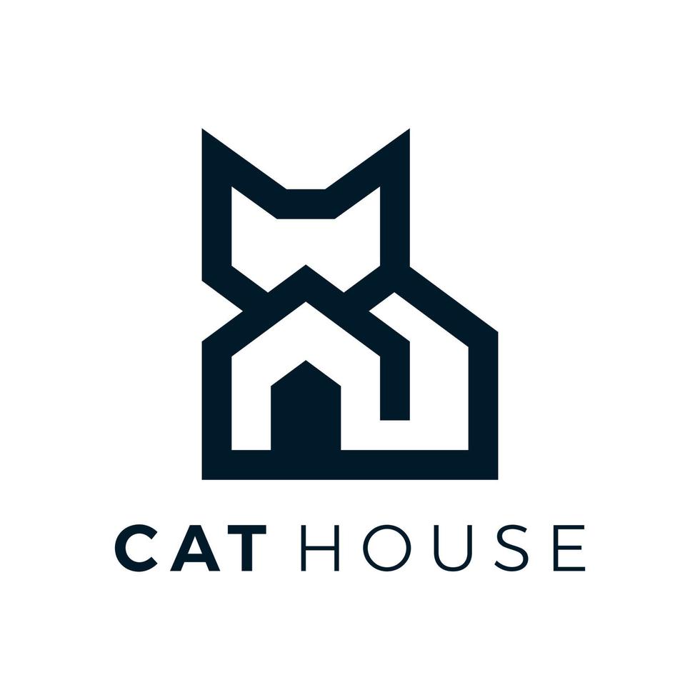 Unique house and cat logo vector