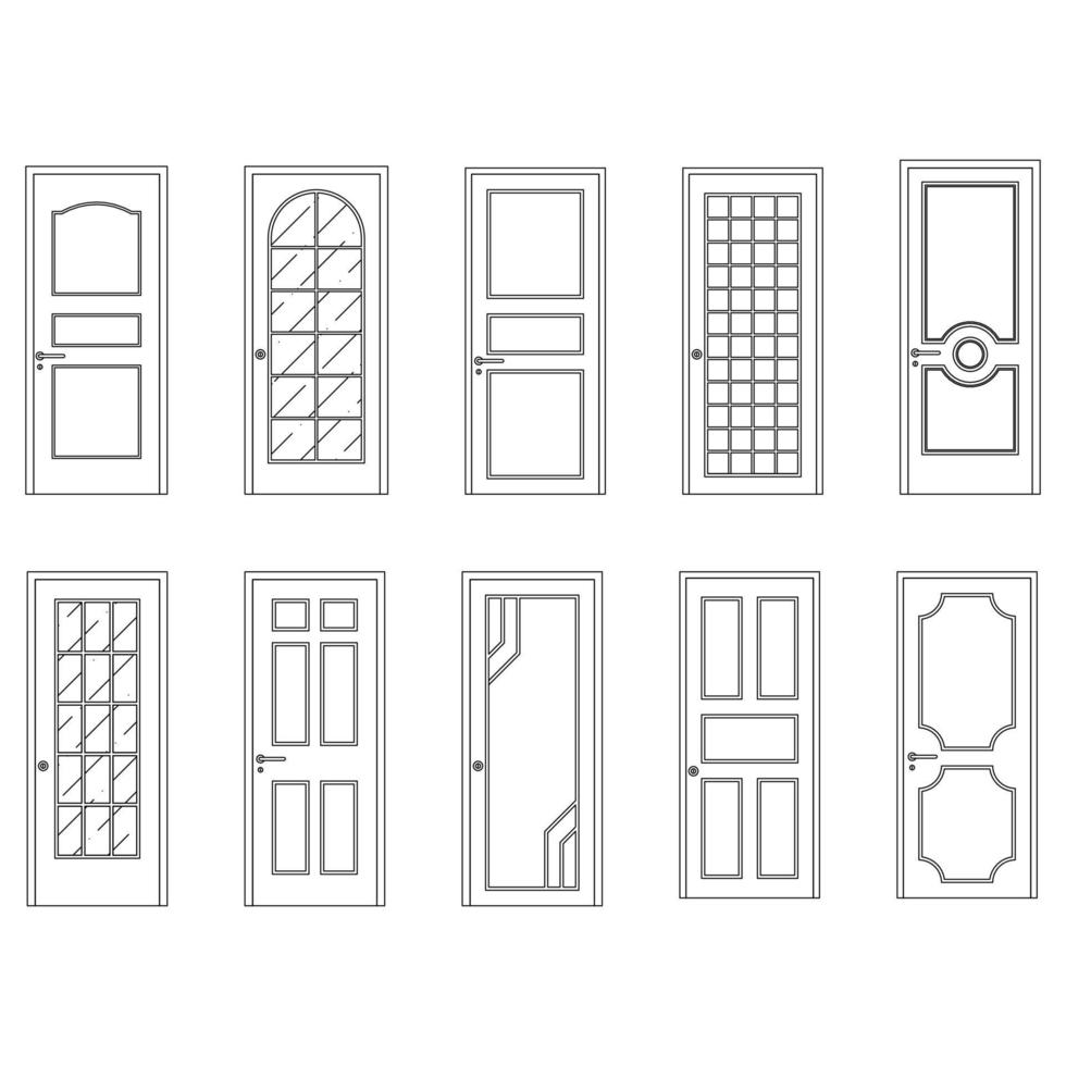 Doors set graphic black white isolated sketch illustration vector
