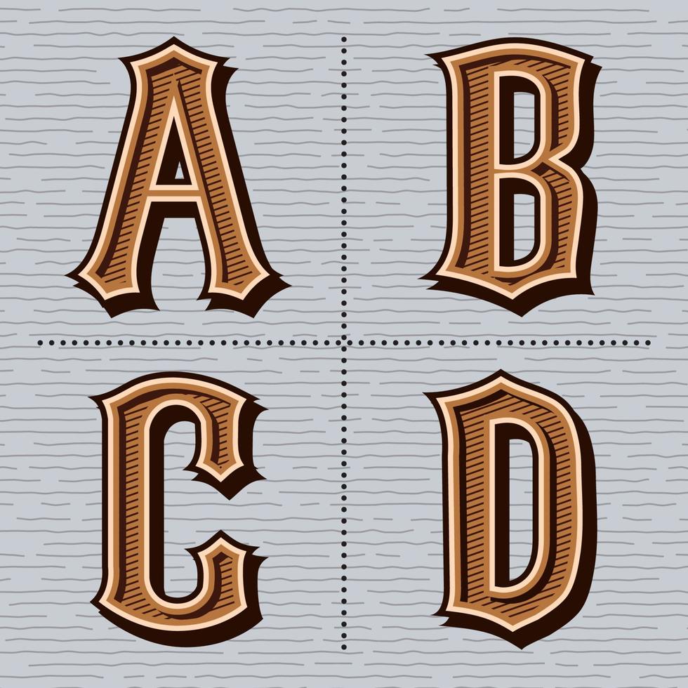 vector de diseño vintage de letras occidentales del alfabeto a, b, c, d